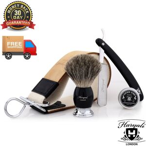 Haryali London Mens Shaving Gift Set Barber Cut Throat Razor Badger Shaving Brush Leather Strop Haryali London Mens Shaving Gift Set Barber Cut Throat Razor Badger Shaving Brush Leather Strop