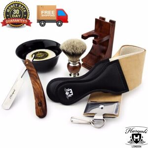 Haryali London Mens Shaving Set Barber Straight Razor Synthetic Hair Brush And Leather Strop Haryali London Mens Shaving Set Barber Straight Razor Synthetic Hair Brush And Leather Strop