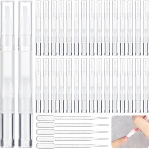 Varku 50 Pieces 3 Ml Empty Cuticle Oil Pens With 5 Droppers, Transparent Twist Pens W Varku 50 Pieces 3 Ml Empty Cuticle Oil Pens With 5 Droppers, Transparent Twist Pens W