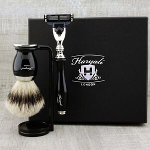 Haryali London Shaving Kit Cartridge Razor Synthetic Silver Tip Bristle Brush Shaver Set Stand Haryali London Shaving Kit Cartridge Razor Synthetic Silver Tip Bristle Brush Shaver Set Stand