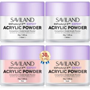 Saviland Acrylic Powder Set, 4x30g Clear White Pink Nude Colors, Professional S Saviland Acrylic Powder Set, 4x30g Clear White Pink Nude Colors, Professional S