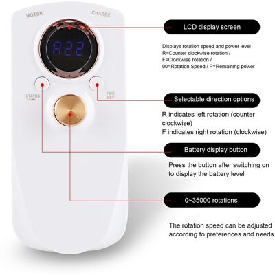 Care+ 35000rpm Electric Nail File Rechargeable Forward Reverse Lcd Display Manicure Care+ 35000rpm Electric Nail File Rechargeable Forward Reverse Lcd Display Manicure