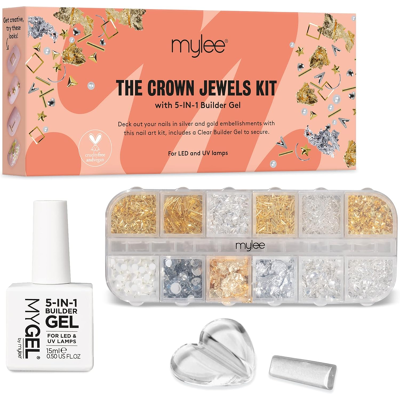 Mylee Crown Jewels Nail Art Kit, 12-Piece Set + 5 In 1 Clear Builder Gel, Silver Mylee Crown Jewels Nail Art Kit, 12-Piece Set + 5 In 1 Clear Builder Gel, Silver