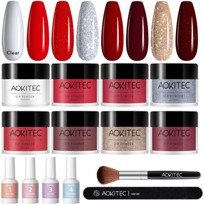 Aokitec 14pcs Dip Powder Nail Kit For Starter, 8 Colors Fatal Kiss Collection, Acrylic N Aokitec 14pcs Dip Powder Nail Kit For Starter, 8 Colors Fatal Kiss Collection, Acrylic N