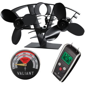 Valiant Twin Blade Stove Fan, Magnetic Thermometer In Red & Moisture Meter Set Valiant Twin Blade Stove Fan, Magnetic Thermometer In Red & Moisture Meter Set
