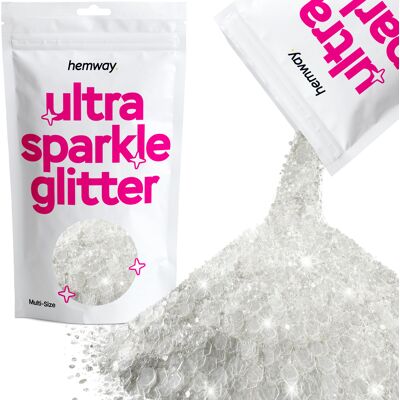 Hemway Multi-Size Ultra Sparkle Glitter 100g / 3.5oz White Iridescent Cosmetic, Festival, Crafts - White Iridescent - 100g Hemway Multi-Size Ultra Sparkle Glitter 100g / 3.5oz White Iridescent Cosmetic, Festival, Crafts - White Iridescent - 100g