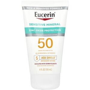 Eucerin Sensitive Mineral, Lightweight Sunscreen Lotion, SPF 50, 4 fl oz (118 ml) Eucerin Sensitive Mineral, Lightweight Sunscreen Lotion, SPF 50, 4 fl oz (118 ml)