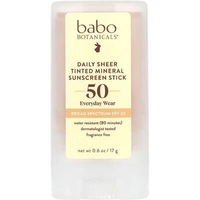 Babo Botanicals, Daily Sheer Tinted Mineral Sunscreen Stick, SPF 50, Fragrance Free, 0.6 oz (17 g) Babo Botanicals, Daily Sheer Tinted Mineral Sunscreen Stick, SPF 50, Fragrance Free, 0.6 oz (17 g)