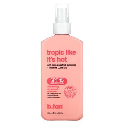 b.tan, Tropic Like It's Hot, Deep Tanning Dry Spray Oil Sunscreen, SPF 15, 8 fl oz (236 ml) b.tan, Tropic Like It's Hot, Deep Tanning Dry Spray Oil Sunscreen, SPF 15, 8 fl oz (236 ml)