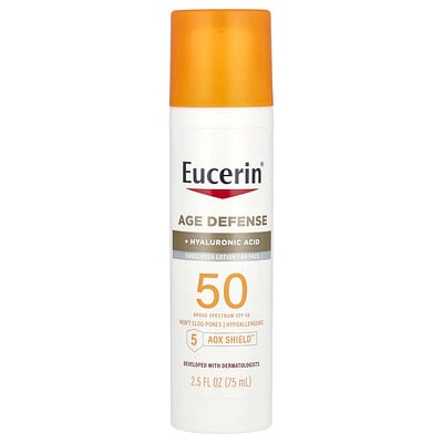 Eucerin Age Defense, Lightweight Sunscreen Lotion For Face, SPF 50, Fragrance Free, 2.5 fl oz (75 ml) Eucerin Age Defense, Lightweight Sunscreen Lotion For Face, SPF 50, Fragrance Free, 2.5 fl oz (75 ml)