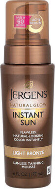 Jergens, Natural Glow, Instant Sun, Sunless Tanning Mousse, Light Bronze, 6 fl oz (177 ml)