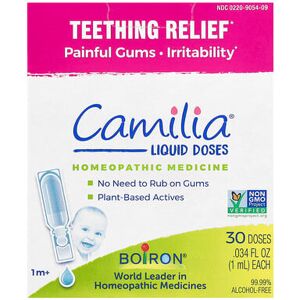 Boiron, Camilia®, Teething Relief, 1 Month+, 30 Doses, 0.034 fl oz (1 ml) Each Boiron, Camilia®, Teething Relief, 1 Month+, 30 Doses, 0.034 fl oz (1 ml) Each