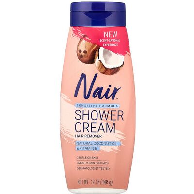Nair, Shower Cream Hair Remover, Sensitive Formula, Natural Coconut Oil & Vitamin E, 12 oz (340 g) Nair, Shower Cream Hair Remover, Sensitive Formula, Natural Coconut Oil & Vitamin E, 12 oz (340 g)