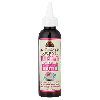Okay Pure Naturals, Black Jamaican Castor Oil®, Coconut Hibiscus Hair Growth Natural Oil Infused With Biotin, 4 fl oz (118 ml) Okay Pure Naturals, Black Jamaican Castor Oil®, Coconut Hibiscus Hair Growth Natural Oil Infused With Biotin, 4 fl oz (118 ml)