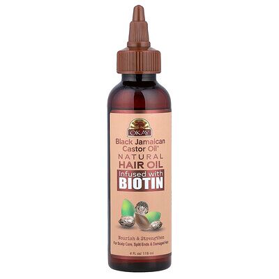 Okay Pure Naturals, Black Jamaican Castor Oil®, Natural Hair Oil, Infused With Biotin, 4 fl oz (118 ml) Okay Pure Naturals, Black Jamaican Castor Oil®, Natural Hair Oil, Infused With Biotin, 4 fl oz (118 ml)