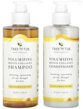 Care+ Tree To Tub, Shampoo & Conditioner Set, Volumizing Biotin Collagen, Sicilian Lemon & Tea Tree, 2 Piece Set, 8.5 fl oz (250 ml) Each