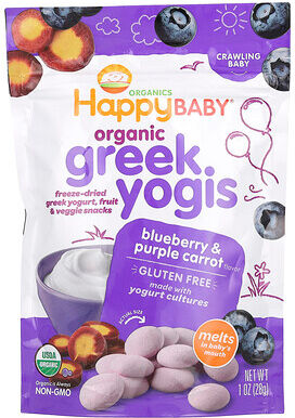 Happy Family Organics, Happy Baby, Organic Greek Yogis, Blueberry & Purple Carrot, 1 oz (28 g)