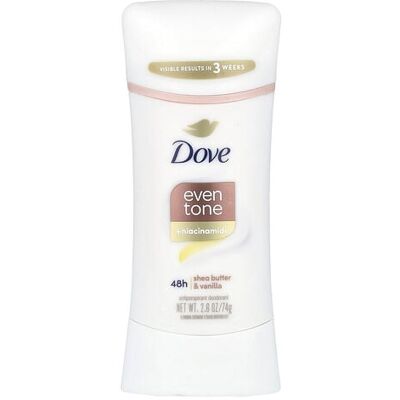 Dove, Even Tone + Niacinamide, Antiperspirant Deodorant, Shea Butter & Vanilla, 2.6 oz (74 g) Dove, Even Tone + Niacinamide, Antiperspirant Deodorant, Shea Butter & Vanilla, 2.6 oz (74 g)