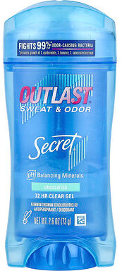 Care+ Secret, Outlast®, Sweat & Odor, Antiperspirant Deodorant, Clear Gel, Unscented, 2.6 oz (73 g)
