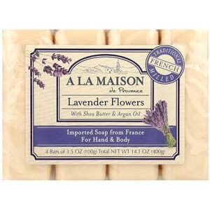 A La Maison de Provence, Hand & Body Bar Soap, Lavender Flowers, 4 Bars, 3.5 oz (100 g) Each A La Maison de Provence, Hand & Body Bar Soap, Lavender Flowers, 4 Bars, 3.5 oz (100 g) Each
