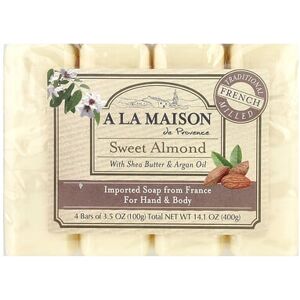 A La Maison de Provence, Hand & Body Bar Soap, Sweet Almond, 4 Bars, 3.5 oz (100 g) Each A La Maison de Provence, Hand & Body Bar Soap, Sweet Almond, 4 Bars, 3.5 oz (100 g) Each