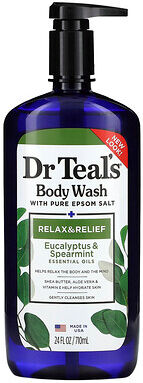 Care+ Dr. Teal's, Body Wash With Pure Epsom Salt, Relax & Relief, Eucalyptus & Spearmint, 24 fl oz (710 ml)
