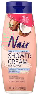 Care+ Nair, Shower Cream Hair Remover, Sensitive Formula, Natural Coconut Oil & Vitamin E, 12 oz (340 g)