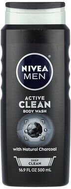 Nivea, Men, Active Clean Body Wash, With Natural Charcoal, Deep Clean, 16.9 fl oz (500 ml)