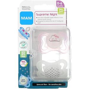 MAM, Supreme Night Pacifier, 0-6 Months, Pink/Clear, 2 Count MAM, Supreme Night Pacifier, 0-6 Months, Pink/Clear, 2 Count