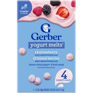 Gerber Yogurt Melts®, 8+ Months, Variety Pack, 4 Pack, 1 oz (28 g) Each Gerber Yogurt Melts®, 8+ Months, Variety Pack, 4 Pack, 1 oz (28 g) Each