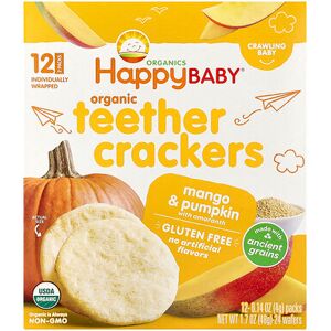 Happy Family Organics, Happy Baby®, Organic Teether Crackers, Mango & Pumpkin with Amaranth, 12 Packs, 0.14 oz (4 g) Each Happy Family Organics, Happy Baby®, Organic Teether Crackers, Mango & Pumpkin with Amaranth, 12 Packs, 0.14 oz (4 g) Each