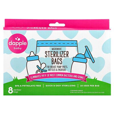 Dapple Baby, Microwave Sterilizer Bags, For Breast Pump Parts, Bottles & Pacifiers, 8 Sterilizer Bags Dapple Baby, Microwave Sterilizer Bags, For Breast Pump Parts, Bottles & Pacifiers, 8 Sterilizer Bags