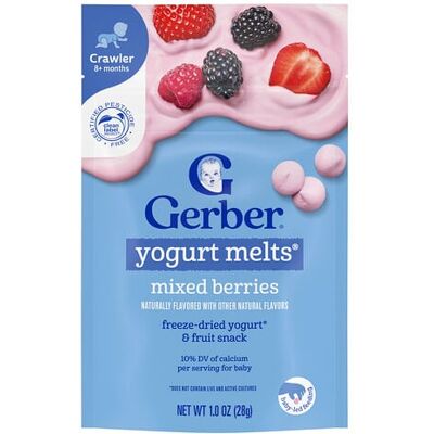 Gerber Yogurt Melts®, 8+ Months, Mixed Berries, 1 oz (28 g) Gerber Yogurt Melts®, 8+ Months, Mixed Berries, 1 oz (28 g)