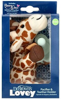 Dr. Brown's, Lovey, Happy Paciâ„¢, Silicone Pacifier & Teether Holder, 0-12 Months +, Giraffe, 2 Piece Set