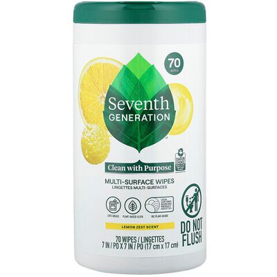 Seventh Generation, Multi-Surface Wipes, Lemon Zest, 70 Wipes Seventh Generation, Multi-Surface Wipes, Lemon Zest, 70 Wipes