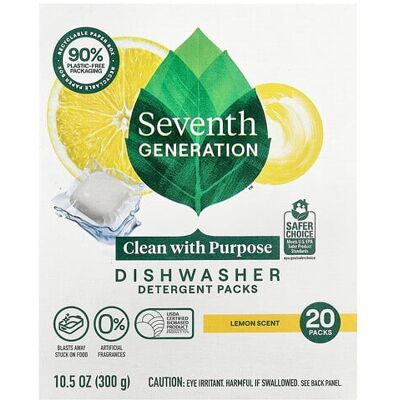 Seventh Generation, Dishwasher Detergent Packs, Lemon, 20 Packs, 10.5 oz (300 g) Seventh Generation, Dishwasher Detergent Packs, Lemon, 20 Packs, 10.5 oz (300 g)