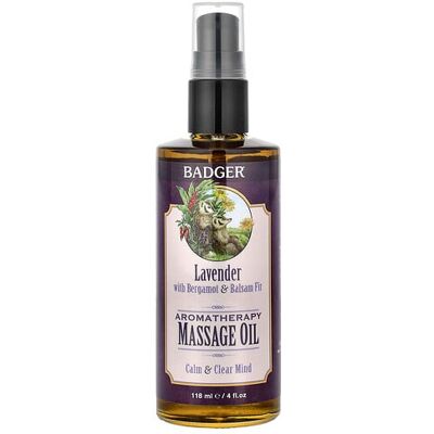 Badger Aromatherapy Massage Oil, Lavender with Bergamot & Balsam Fir, 4 fl oz (118 ml) Badger Aromatherapy Massage Oil, Lavender with Bergamot & Balsam Fir, 4 fl oz (118 ml)
