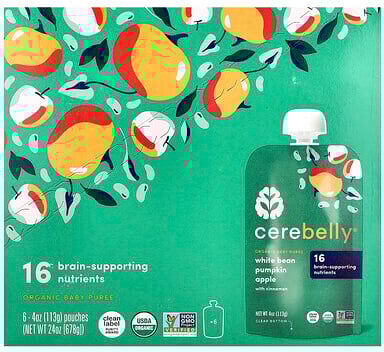 Cerebelly, Organic Baby Puree, White Bean, Pumpkin, Apple with Cinnamon, 6 Pouches, 4 oz (113 g) Each