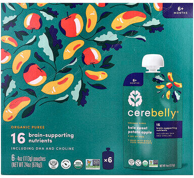 Cerebelly, Organic Puree, 6+ Months, Kale, Sweet Potato, Apple, 6 Pouches, 4 oz (113 g) Each