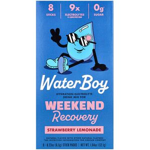 Waterboy, Weekend Recovery, Hydration Electrolyte Drink Mix, Strawberry Lemonade, 8 Stick Packs, 0.23 oz (6.5 g) Each Waterboy, Weekend Recovery, Hydration Electrolyte Drink Mix, Strawberry Lemonade, 8 Stick Packs, 0.23 oz (6.5 g) Each