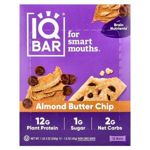 IQBAR, Plant Protein Bar, Almond Butter Chip, 12 Bars, 1.6 oz (45 g) Each IQBAR, Plant Protein Bar, Almond Butter Chip, 12 Bars, 1.6 oz (45 g) Each
