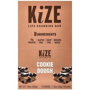 KiZE Life Changing Bar, Cookie Dough, 10 Bars, 1.5 oz (43 g) Each KiZE Life Changing Bar, Cookie Dough, 10 Bars, 1.5 oz (43 g) Each