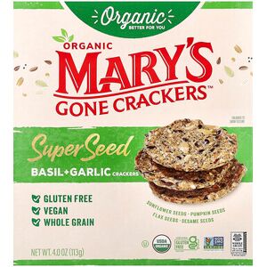 Mary's Gone Crackers, Organic Super Seed Crackers, Basil + Garlic, 4 oz (113 g) Mary's Gone Crackers, Organic Super Seed Crackers, Basil + Garlic, 4 oz (113 g)