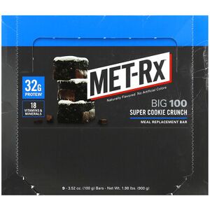 MET-Rx, Big 100, Meal Replacement Bar, Super Cookie Crunch, 9 Bars, 3.52 oz (100 g) Each MET-Rx, Big 100, Meal Replacement Bar, Super Cookie Crunch, 9 Bars, 3.52 oz (100 g) Each