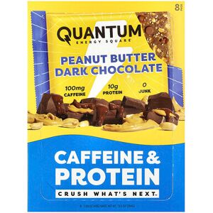 Quantum Energy Square, Caffeine & Protein Bar, Peanut Butter Dark Chocolate, 8 Bars, 1.69 oz (48 g) Each Quantum Energy Square, Caffeine & Protein Bar, Peanut Butter Dark Chocolate, 8 Bars, 1.69 oz (48 g) Each
