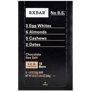 RXBAR, Protein Bar, Chocolate Sea Salt, 12 Bars, 1.8 oz (52 g) Each RXBAR, Protein Bar, Chocolate Sea Salt, 12 Bars, 1.8 oz (52 g) Each