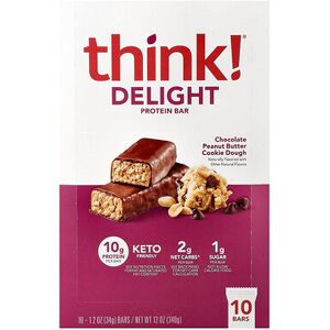 Think !, Delight Protein Bar, Chocolate Peanut Butter Cookie Dough, 10 Bars, 1.2 oz (34 g) Each Think !, Delight Protein Bar, Chocolate Peanut Butter Cookie Dough, 10 Bars, 1.2 oz (34 g) Each