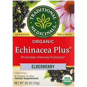 Traditional Medicinals, Organic Echinacea Plus®, Elderberry, Caffeine Free, 16 Wrapped Tea Bags, 0.85 oz (24 g) Traditional Medicinals, Organic Echinacea Plus®, Elderberry, Caffeine Free, 16 Wrapped Tea Bags, 0.85 oz (24 g)