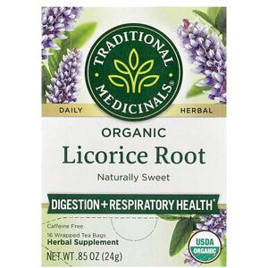 Traditional Medicinals, Organic Licorice Root, Caffeine Free, 16 Wrapped Tea Bags, 0.85 oz (24 g) Traditional Medicinals, Organic Licorice Root, Caffeine Free, 16 Wrapped Tea Bags, 0.85 oz (24 g)