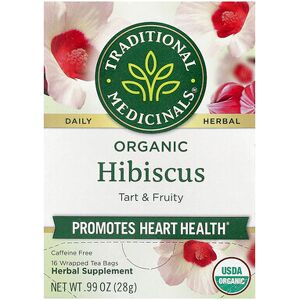Traditional Medicinals, Organic Hibiscus, Caffeine Free, 16 Wrapped Tea Bags, 0.99 oz (28 g) Traditional Medicinals, Organic Hibiscus, Caffeine Free, 16 Wrapped Tea Bags, 0.99 oz (28 g)